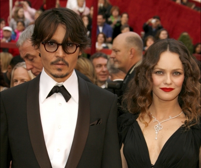 Johnny Depp and Vanessa Paradis attend the 80th Annual Academy Awards at the Kodak Theatre in Los Angeles on February 24, 2008