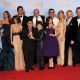 The cast of ‘Modern Family’ poses in the press room with the Best Television Series - Musical or Comedy award for ‘Modern Family’ at the 69th Annual Golden Globe Awards held at the Beverly Hilton Hotel on January 15, 2012