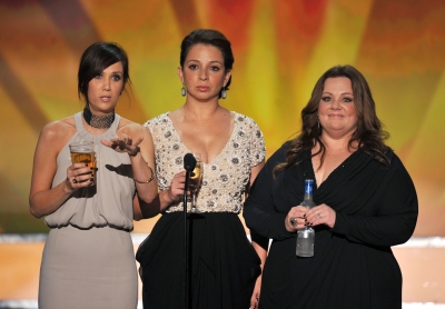 Kristen Wiig, Maya Rudolph and Melissa McCarthy speak onstage during the 18th Annual Screen Actors Guild Awards at The Shrine Auditorium in Los Angeles on January 29, 2012 