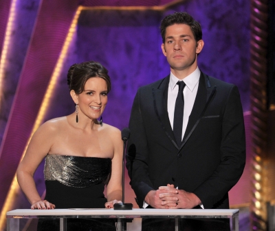 Tina Fey and John Krasinski speak onstage during the 18th Annual Screen Actors Guild Awards at The Shrine Auditorium in Los Angeles on January 29, 2012 