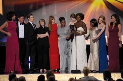 The cast of ‘The Help’ accepts the Outstanding Performance by a Cast in a Motion Picture award onstage during the 18th Annual Screen Actors Guild Awards at The Shrine Auditorium on January 29, 2012 in Los Angeles