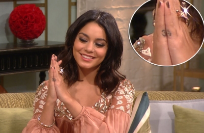 Vanessa Hudgens shows off her tattoo on Access Hollywood Live on February 10, 2012