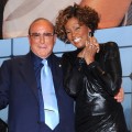 Clive Davis and Whitney Houston on stage at her ‘I Look To You’ album listening party at Jazz at Lincoln Center in New York City on July 21, 2009