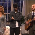 Maya Rudolph, Jay Pharoah, Justin Timberlake and Andy Samberg perform in a scene on “Saturday Night Live” on February 18, 2012