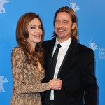 Angelina Jolie and Brad Pitt smile at the ‘In The Land Of Blood And Honey’ Premiere at the Haus der Berliner Festspiele in Berlin, Germany, on February 11, 2012 