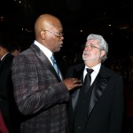 Samuel L. Jackson and director George Lucas attend the 43rd NAACP Image Awards held at The Shrine Auditorium, Los Angeles, on February 17, 2012