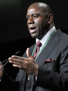 Magic Johnson performs his acceptance speech at the 2011 California Hall of Fame Inductee Ceremony at the California Museum, Sacramento, on December 8, 2011