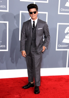 Bruno Mars makes a fashion statement with his vintage-inspired shades and suit at the 54th Annual Grammy Awards held at Staples Center in Los Angeles on February 12, 2012