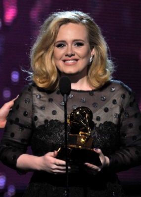 Adele accepts the award for Song of the Year onstage at the 54th Annual Grammy Awards held at Staples Center in Los Angeles on February 12, 2012
