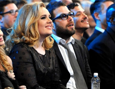 Adele and boyfriend Simon Koneck are seen in the audience at the Grammy Awards in Los Angeles on February, 13, 2012