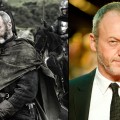 Liam Cunningham as Davos Seaworth (left) and at the ‘War Horse’ premiere in London (right)
