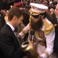 Ryan Seacrest gets ashes dumped on him by Sacha Baron Cohen as ‘The Dictator’ on E! Live at the Academy Awards, Hollywood, February 26, 2012