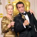Oscar winners Meryl Streep & Jean Dujardin pose in the press room at the 84th Annual Academy Awards on February 26, 2012 in Los Angeles