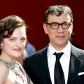 Elisabeth Moss and Fred Armisen arrive at the 61st Primetime Emmy Awards held at the Nokia Theatre in Los Angeles on September 20, 2009