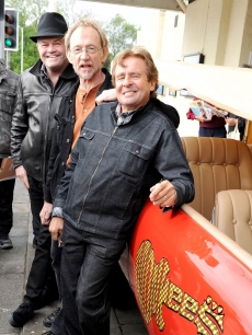 Micky Dolenz, Peter Tork and Davy Jones of The Monkees pose for a press call before performing at 02 Apollo Manchester in England on May 14, 2011 