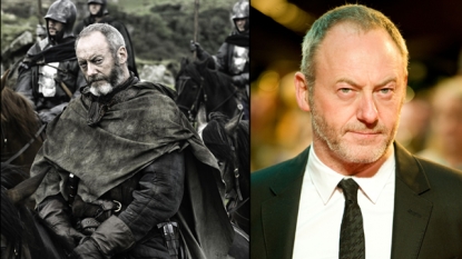 Liam Cunningham as Davos Seaworth (left) and at the ‘War Horse’ premiere in London (right)
