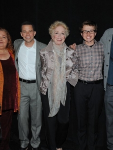 Lee Aronsohn, Conchata Ferrell, Jon Cryer, Holland Taylor, Angus T. Jones, Ashton Kutcher and Chuck Lorre attend the Paley Center for Media’s PaleyFest 2012 event honoring ‘Two and a Half Men,’ Los Angeles, March 12, 2012