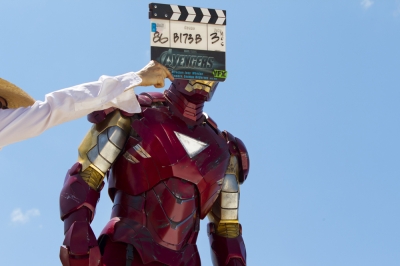 Robert Downey Jr. as Iron Man on the set of ‘Marvel’s The Avengers’