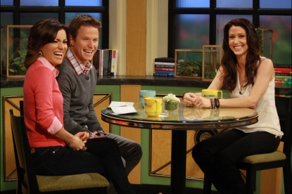 Kit Hoover, Billy Bush and Shannon Elizabeth share a laugh on Access Hollywood Live on March 14, 2012