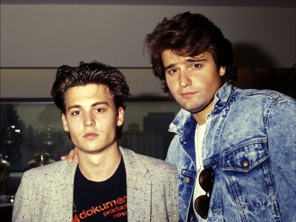 Johnny Depp and Peter DeLuise attend the FOX Television Unveils New Primetime Schedule, at the UN Plaza Hotel in New York City, on June 3, 1987