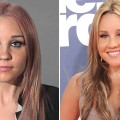 Amanda Bynes in her booking photo, April 6, 2012 (left), and at the MTV Movie Awards on June 5, 2011 (right)