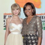 Taylor Swift and First Lady Michelle Obama are seen backstage at Nickelodeon’s 25th Annual Kids’ Choice Awards held at Galen Center in Los Angeles on March 31, 2012 
