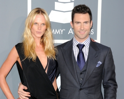 Adam Levine and Anne Vyalitsyna arrive at the 54th Annual Grammy Awards held at Staples Center in Los Angeles on February 12, 2012 