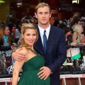 A pregnant Elsa Pataky and Chris Hemsworth attend the European premiere of ‘The Avengers’ in London on April 19, 2012