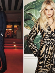 Kate Upton with Jared Leto (left), and with Aziz Ansari (right)