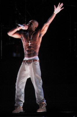 A holographic image of Tupac Shakur is seen performing during day 3 of the 2012 Coachella Valley Music & Arts Festival at the Empire Polo Field in Indio, Calif. on April 15, 2012
