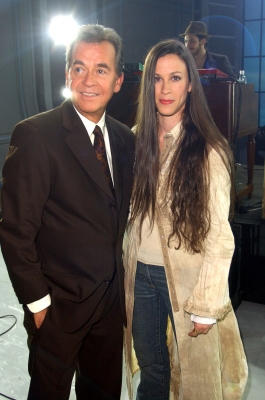 Dick Clark and Alanis Morissette during a taping for ‘American Bandstand’s 50th…A Celebration!’, at the Pasadena Civic Auditorium on April 21, 2002