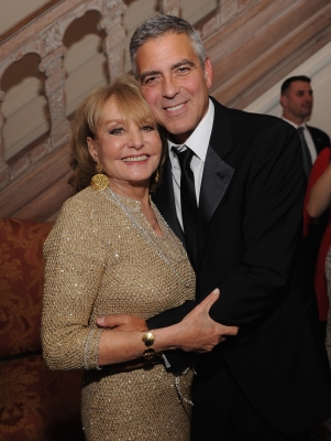Barbara Walters and George Clooney are spotted at the Bloomberg & Vanity Fair cocktail reception following the 2012 White House Correspondents’ Association Dinner at the residence of the French Ambassador in Washington, DC on April 28, 2012