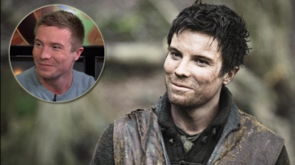 Joe Dempsie as Gendry in ‘Game of Thrones,’ and at Access Hollywood (inset)