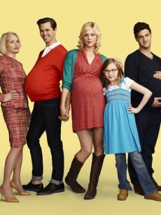 Ellen Barkin as Jane, Andrew Rannells as Bryan, Georgia King as Goldie, Bebe Wood as Shania and Justin Bartha as David in ‘The New Normal’ on NBC, airing Tuesdays at 9:30 in Fall 2012