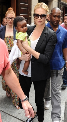 Charlize Theron and her baby Jackson are seen leaving Casa Lucio restaurant in Madrid, Spain on May 17, 2012