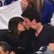 Lea Michele and Cory Monteith share a kiss at the New York Rangers vs New Jersey Devils playoff game at Madison Square Garden in New York City on May 16, 2012