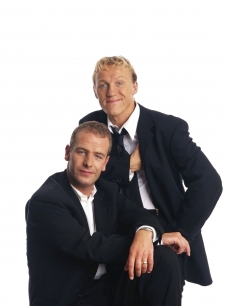Robson Green and Jerome Flynn pose at a studio session in London on August 1, 1998