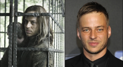 Tom Wlaschiha as Jaqen H’ghar in ‘Game of Thrones’ Season 2 (left), and at a Sky Atlantic launch event in Germany in May 2012 (right)