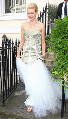 Naomi Watts is spotted leaving her house to attend Elton John’s White Tie & Tiara Ball in London on June 28, 2012