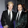 Best Actor joint winners Benedict Cumberbatch and Jonny Lee Miller attend an after party following the 57th Evening Standard Theatre Awards at The Savoy Hotel, London, on November 20, 2011
