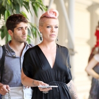 Pink is spotted rocking her signature pink locks in New York City on July 13, 2012