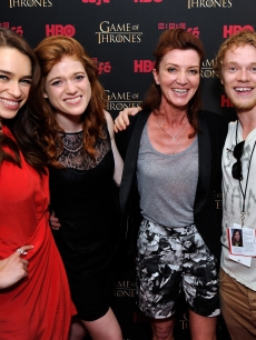 Emilia Clarke, Rose Leslie, Michelle Fairley, and Alfie Allen attend the ‘Game Of Thrones’ HBO celebration party inside the WIRED Cafe at Palm Terrace At The Omni Hotel during Comic-Con International 2012 on July 13, 2012