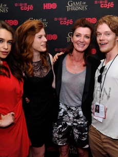 Emilia Clarke, Rose Leslie, Michelle Fairley, and Alfie Allen attend the ‘Game Of Thrones’ HBO celebration party inside the WIRED Cafe at Palm Terrace At The Omni Hotel during Comic-Con International 2012 on July 13, 2012