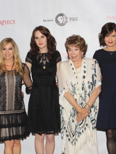 Hugh Bonneville, Joanne Froggatt, Michelle Dockery, Shirley MacLaine, Elizabeth McGovern and Brendan Coyle attend the Masterpiece Classic ‘Downtown Abbey, Season 3’ panel during day 1 of the PBS portion of the 2012 Summer TCA Tour held at the Beverly Hilton Hotel on July 23, 2012