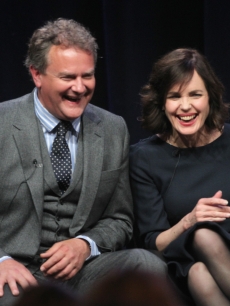 Hugh Bonneville and Elizabeth McGovern speak onstage at the Masterpiece Classic ‘Downtown Abbey, Season 3’ panel during day 1 of the PBS portion of the 2012 Summer TCA Tour held at the Beverly Hilton Hotel on July 23, 2012
