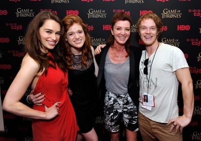 Emilia Clarke, Rose Leslie, Michelle Fairley, and Alfie Allen attend the ‘Game Of Thrones’ HBO celebration party inside the WIRED Cafe at Palm Terrace At The Omni Hotel during Comic-Con International 2012 on July 13, 2012