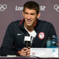 Michael Phelps gives a press conference on the eve of the London 2012 Olympic Games on July 26, 2012 