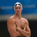 Ryan Lochte looks on during a training session ahead of the London Olympic Games at the Aquatics Centre in Olympic Park in London on July 24, 2012 