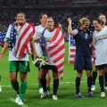 Hope Solo and the United States women’s soccer team celebrate after defeating Japan to win the Women’s Football gold medal match on Day 13 of the London 2012 Olympic Games on August 9, 2012 