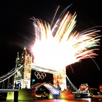 Fireworks go off from the Tower Bridge in London during the opening ceremony of the London 2012 Olympic Games n July 27, 2012